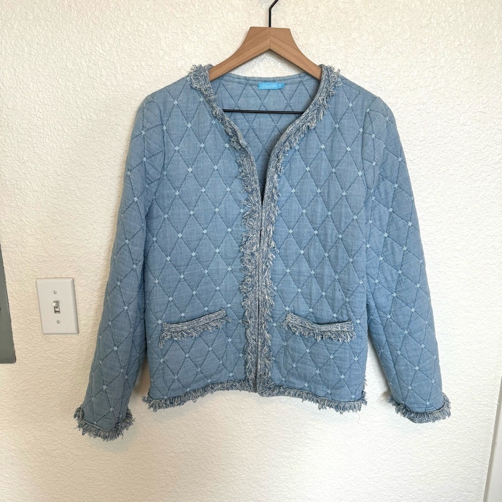J. McLaughlin Women's Large Blue Helene Chambray Jacket Quilted Boho Light Blue - Picture 3 of 11